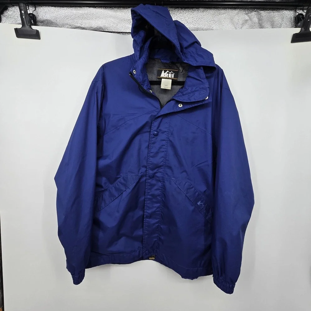 REI Elements Hooded Windbreaker Jacket Adult M Blue Rain Shell Gorpcore Outdoor